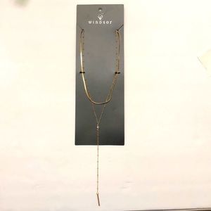 Gold color double chains one s style one beaded with rhinstone center brand new